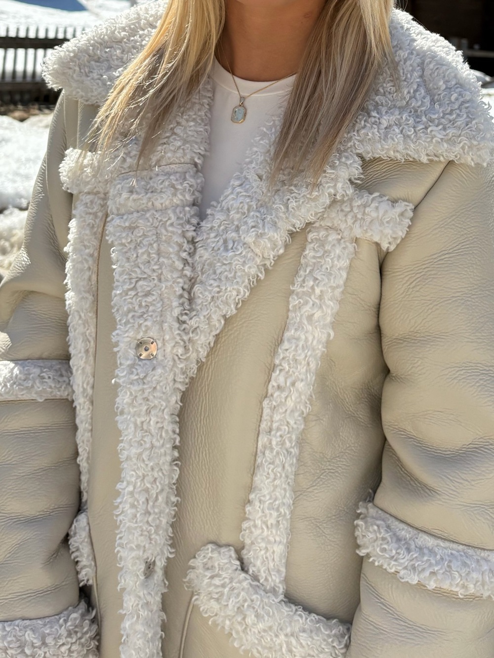 Urban Outfitters Cream Teddy Sherpa-Trim Jacket